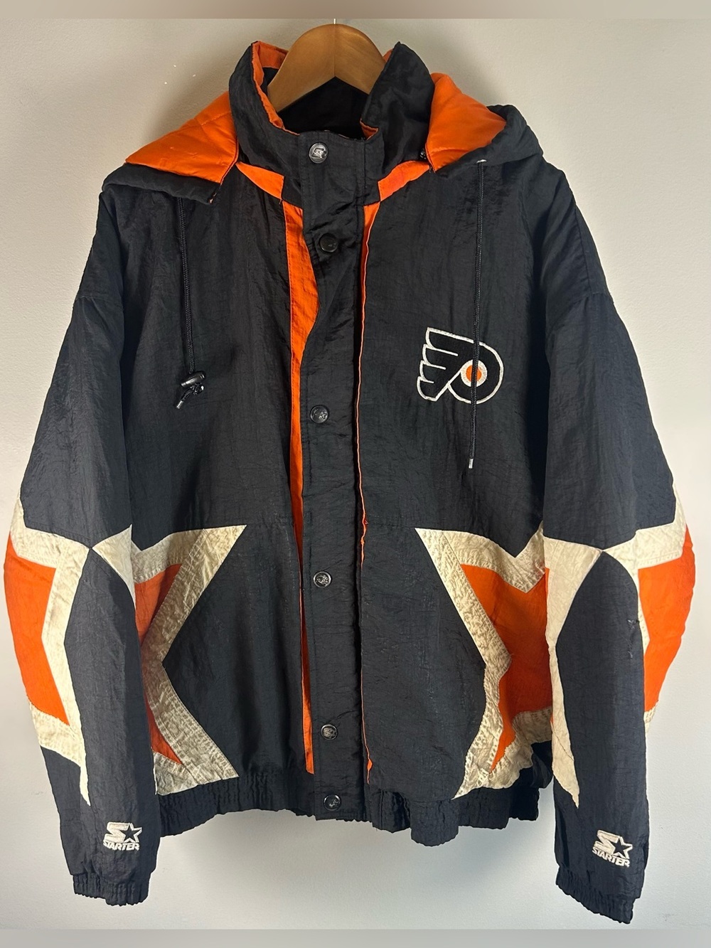 Vintage 90s Starter Philadelphia Flyers NHL Full Zip Jacket Size L Hooded Nylon
